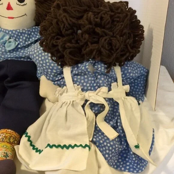 Raggedy Ann & Andy Handmade Yarn Hair Dolls 20" Blue Outfits Embroidered Faces - Picture 8 of 13